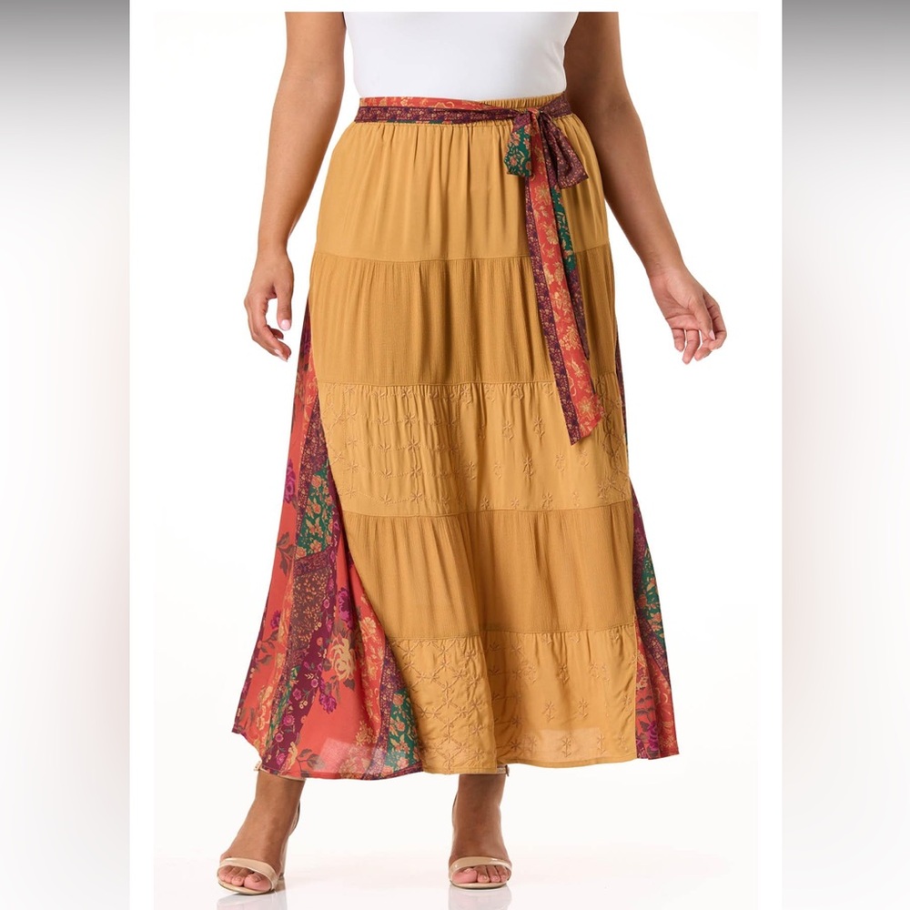 NWT Plus Size Bohemian Patchwork Maxi Skirt